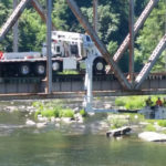 Highway bridge inspection, Under bridge maintenance, Railroad Snooper inspection truck.