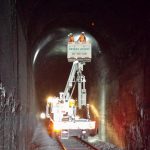 Highway bridge inspection, Under bridge maintenance, Railroad Snooper inspection truck.