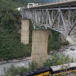 Highway bridge inspection, Under bridge maintenance, Railroad Snooper inspection truck.