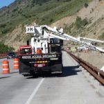 Highway bridge inspection, Under bridge maintenance, Railroad Snooper inspection truck.