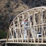 Highway bridge inspection, Under bridge maintenance, Railroad Snooper inspection truck.