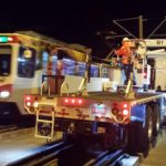 Highway bridge inspection, Under bridge maintenance, Railroad Snooper inspection truck.